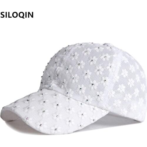 SILOQIN Snapback Cap Womens Hot Drill Headwear Decoration Baseball Caps Adjustable Size Summer Mens Breathable Mesh Sports Cap