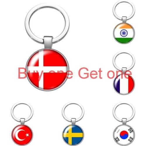 Russian France Germany Flag Glass Cabochon Keychain Bag Car Key Chain Ring Holder Charms Silver Keychains for Men Gifts
