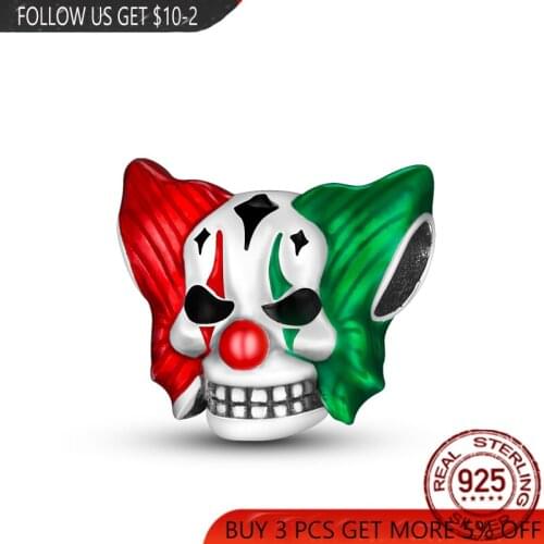 100% Real 925 Sterling Silver Joker Skeleton Charms Beads Fit Original Pandora Fashion Jewellry For Women Party Gift