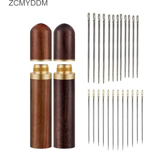 ZCMYDDM Wooden Needle Case with 12pcs Self Threading Needles for Hand Household Sewing Needles Automatic Threading Sewing Tools