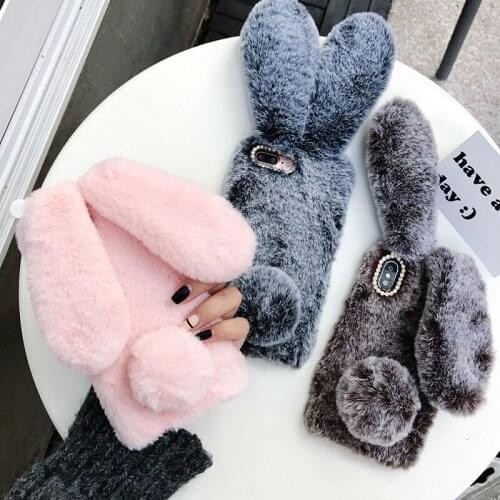 3D Cute Rabbit Ear Plush Diamond Case For Samsung Galaxy A6 A5 A3 S8 S9 S10 Plus Active 2018 2017 Note 9 8 S10E S7 S6 Edge Case