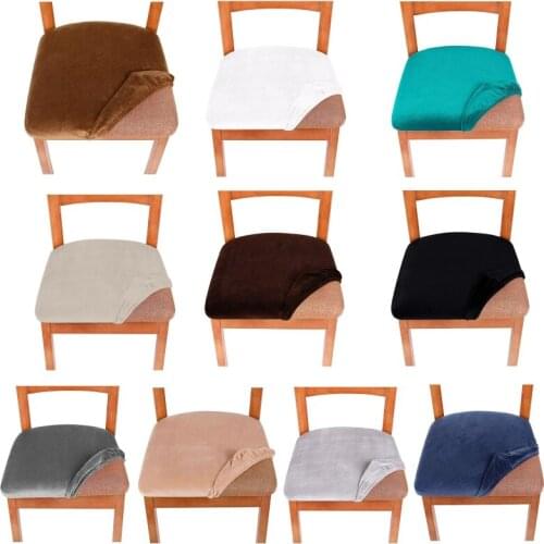 Stretch Velvet Dining Room Upholstered Cushion Chair Seat Covers Removable Slipcovers with Washable Furniture Protector