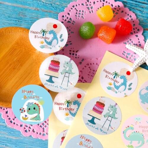 60pcs Gift Labels Cute Dinosaur Cartoon Happy Birthday Seal Stickers DIY Scrapbooking Party Decor Sticker Envelope Sealing Label