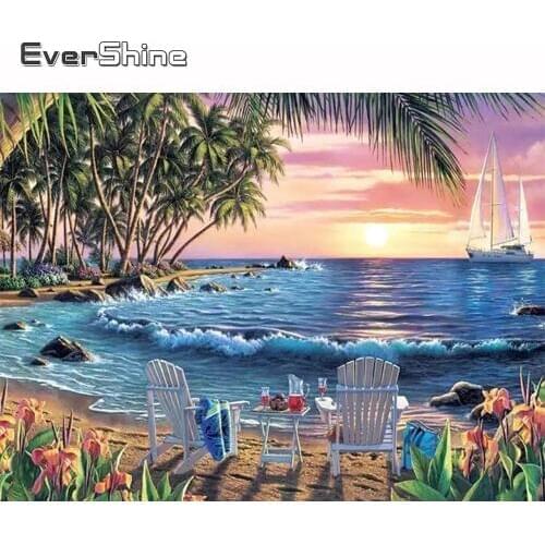 Evershine Diamond Embroidery Seaside Beaded Diamond Painting Landscape Cross Stitch Kit Diamond Mosaic Full Drill Display Sale