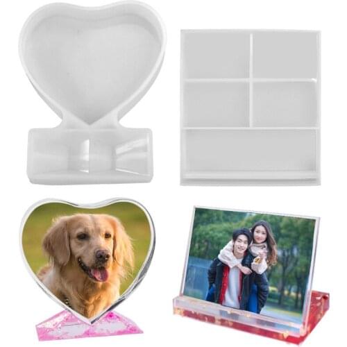 Photo Frame with Base Casting Mold Love Heart/Square Soft Silicone Mould Home Ornament DIY Craft Tools JS22