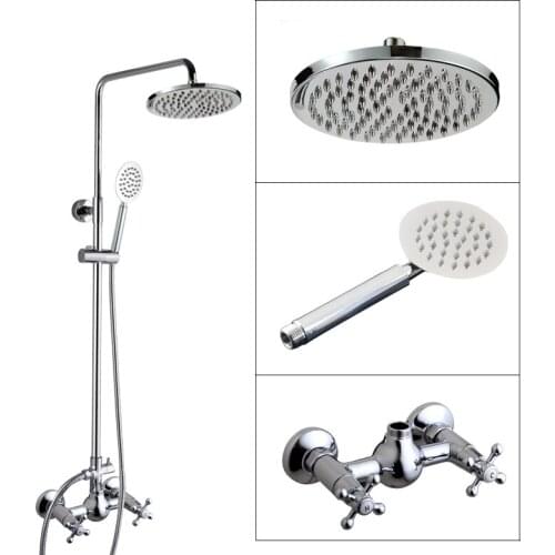 Chrome Brass Wall Mounted 8 Inch Rain Bathroom Rainfall Shower Faucet Set Double Handle Hand Spray Head Mixer Tap 2cy307