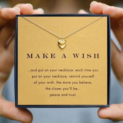 IcareU Romantic Cut Face Love Heart Necklace Ask For A Wedding Gift Box Alloy Clavicle Short Chain Make A Wish Card New Arrival