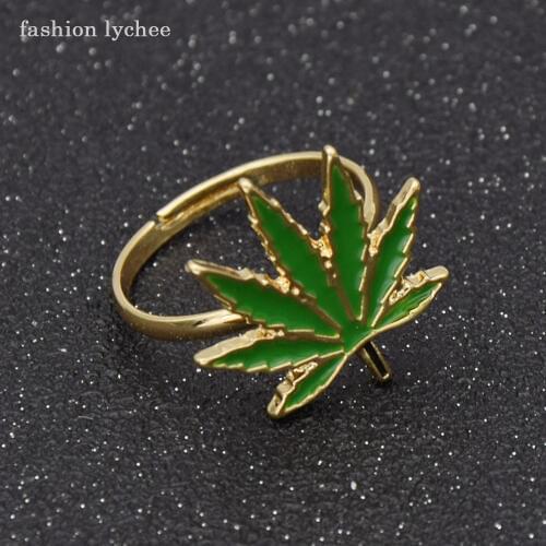 Fashion lychee Size 8 Enamel Maple Leaf Finger Ring For Women Creative Plants Metal Ring Fashion Birthday Jewelry Gift