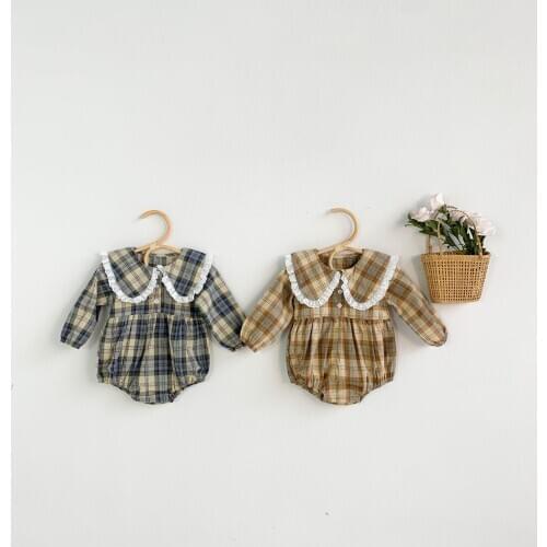 Baby Girls Romper Spring 2021 Baby Romper Princess Lace Newborn Baby Clothes Girls Jumpsuit Plaid Toddler Playsuit Lace Overalls