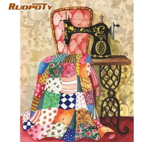 RUOPOTY Colorful Sewing Machine Painting By Numbers Kits Diy Framed On Canvas Oil Picture By Number Modern Home Wall Decors