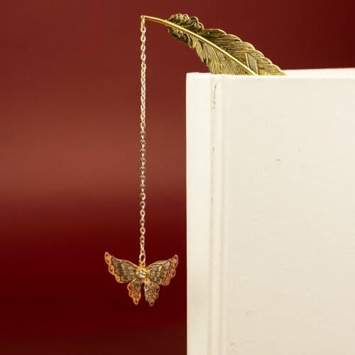 Creative butterfly feathers specimens Bookmark Pendant Metal Book mark Stationery School Office Supply Escolar Papelaria