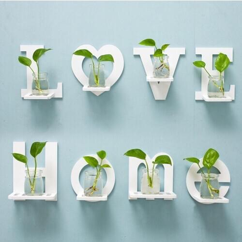 HOT SALES!!! 4Pcs HOME LOVE Letter Wall Hanging Potted Plant Storage Shelf Holder Room Decor storage holder with 4pcs bottle