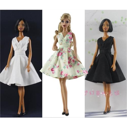 White Flower Little Black Dress Skirt Clothes Elegant Party Dress For 1/6 Doll Clothing For Children Kids Girls Gift New