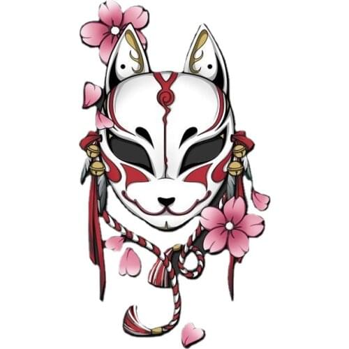Tearless Fox Mask Pink Flower Car Stickers Vinyl Window Decal Bumper Oriental Motorcycle Fender Auto Tuning Accessories 8X15CM