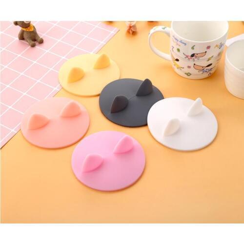 Cute cartoons cat ear shaped cup cover food grade heat-resistant leakproof silicone lids coffee mug caps cover SN762