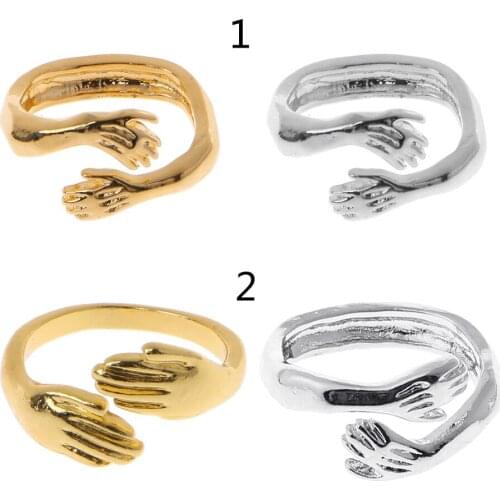 Cute Give You Hug Ring Adjustable Warm Embrace Promise Wedding Bands Hand in Hand Twist Rings Fashion Jewelry Unisex