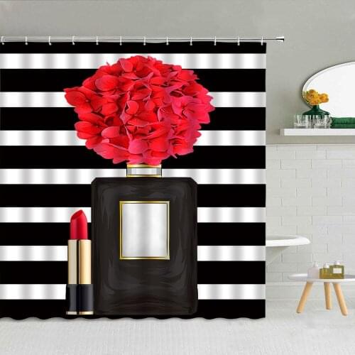 Fashion Cosmetics Perfume Lipstick High Heels Sexy Red Lips Shower Curtain Bathroom Decor Supplies High Quality Fabric With Hook