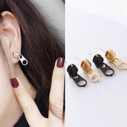 Fashion Personality Cool Zipper Stud Earrings for Men Women Vintage Punk Rock Style Earring Girl Unique Funny Party Jewelry