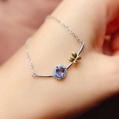 Natural Real Sapphire necklace pendant Free shipping 925 sterling silver Fine jewelry