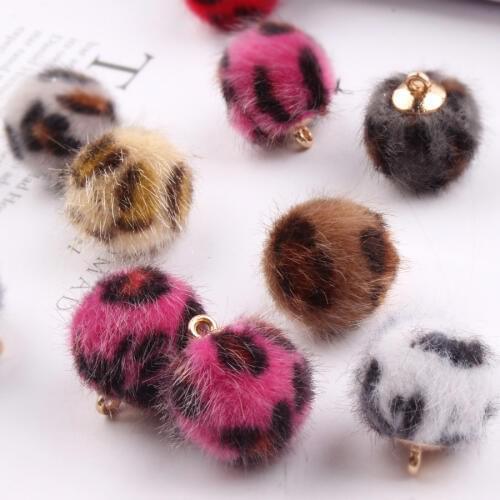 New Arrived 50pcs/lot Leopard Print Rounds Shape Imitated mink fur beads Charms Diy Jewelry Necklace/Bracelet/Earring Pendants