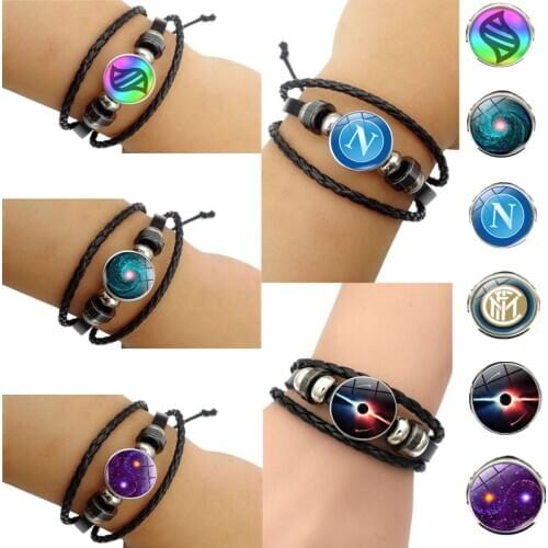 NEW Arrivals accessories fashion bracelet starry sky black hole letters Pokemon glass round cap snap leather braided bracelet