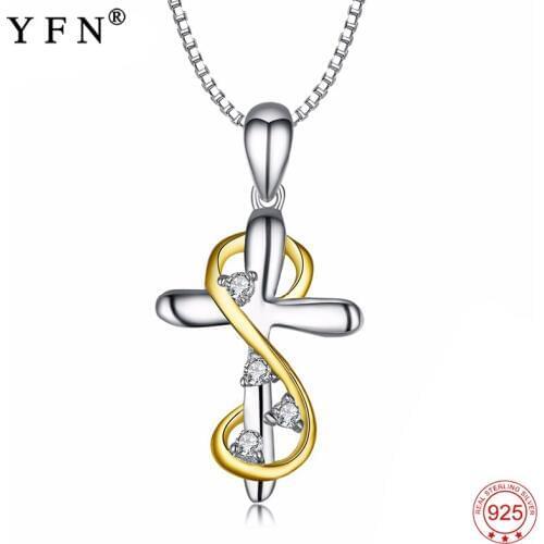 925 Sterling Silver Necklace Religious Cross Pendants Necklaces Infinity Love Crystal Jewelry For Women Bijoux F emme PYX0253