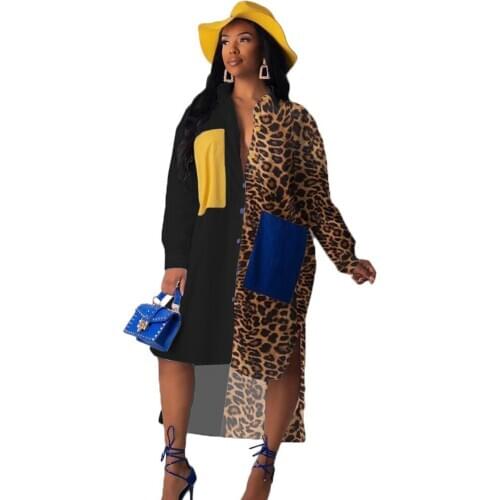 Leopard Shirt Dress Vestido Long Sleeve Camisero Maxi Women Spring Femme Casual Robe Longue Kobieta Sukienka Casuales Mujer