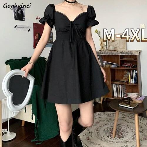 Dresses Women Gothic Style Black V-neck Elegant Trendy Chic Sexy Club Elastic Waist A-line Stylish Vestidos Female Hot Girls New