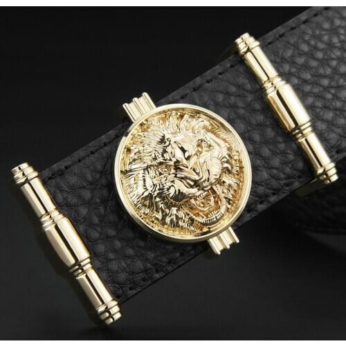 High quality Men designer fashion Lion buckle genuine leather belt luxury brand Waist Strap male cowhide casual jeans gold belt