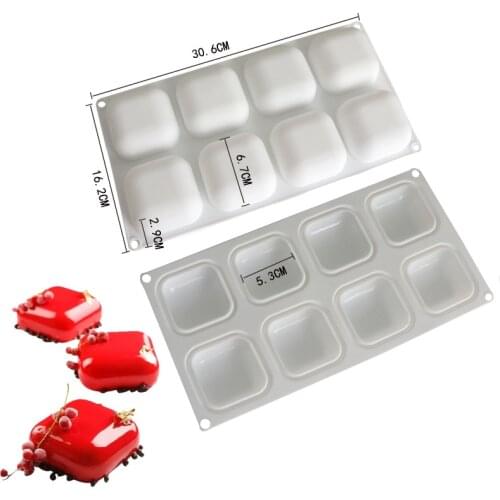 8 Cavity Square Pillow Silicone Cake Mold for Chocolate Mousse Ice Cream Jelly Pudding Dessert Bread Baking Pan Decorating Tools