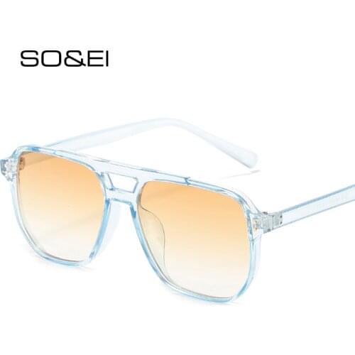 SO&EI Retro Double Bridges Square Women Sunglasses Fashion Brand Designer Blue Orange Gradient Shades UV400 Men Sun Glasses