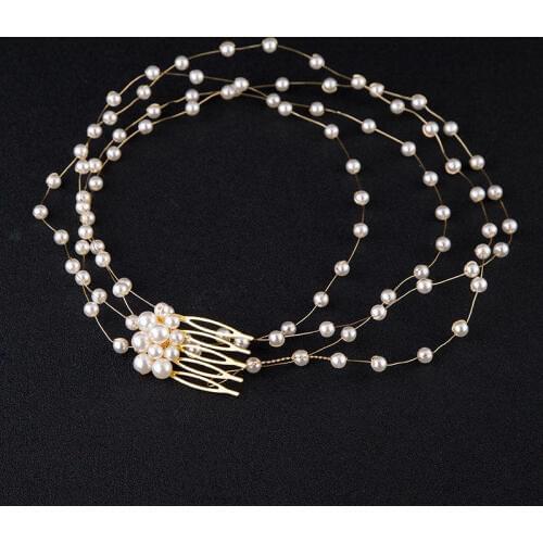 Brides handmade pearl flower hair band 200 cm Long Combs Hairbands Jewelry accessories Wedding Bride Hair Ornament