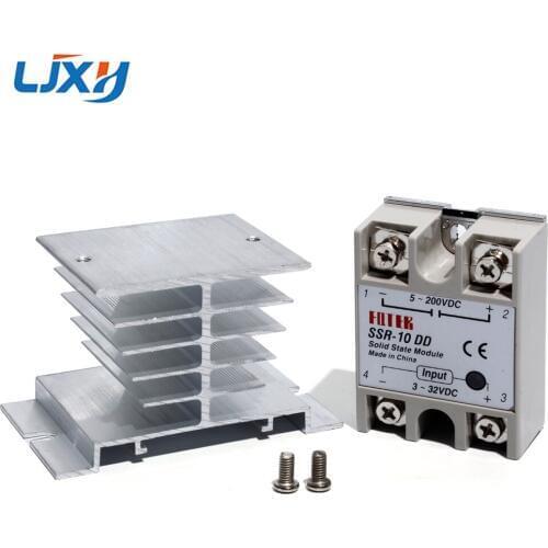 LJXH DC-DC SSR Solid State Relay with Heat Sink 10DD 25DD 40DD 75DD 100DD 3-32VDC Input/5-200V DC Output