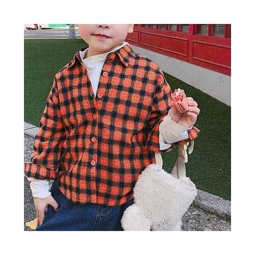 Spring 2020 new childrens clothing boys and girls clothing all-match fashionable long-sleeved cotton plaid shirt