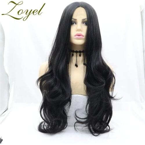 Body Wave Soft Lace Front Synthetic Wigs Jet Black Lace Front Wig For Women Preplucked Middle Part With Baby Hair Daily Wigs