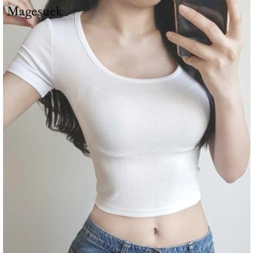 Summer 2021 White Short-Sleeve Women T-Shirt O Neck Slim Knitted Tee Shirt Femme Plus Size Elastic Casual Woman Tshirts 15405