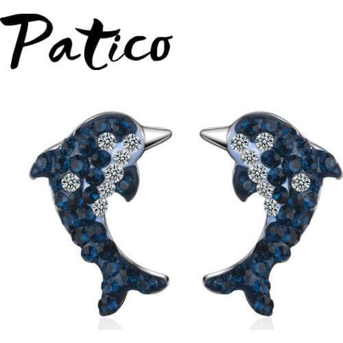 Dark Blue Cubic Zirconia Dolphin Stud Earrings For Women Fashion 925 Sterling Silver Wedding Engagement Party Jewelry