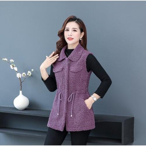 Woman Lamb Jacket waistcoat Solid Hooded Sleeveless vest warm winter waistcoat outwear