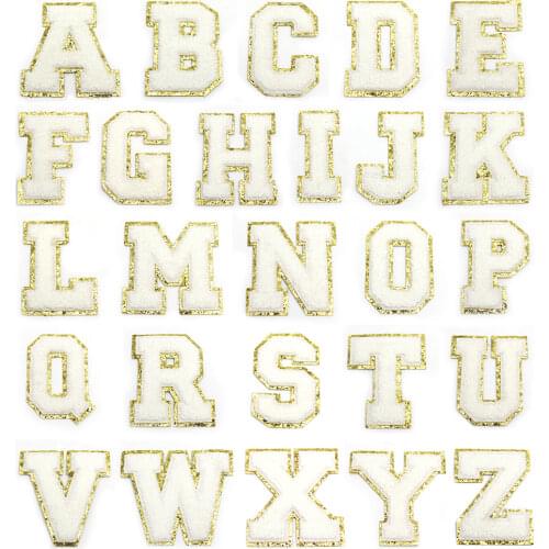 1Pcs White Letter Patches Towel Embroidered Patch Iron On Applique DIY Name Badge Alphabet Sequins Patches For Kid Clothing Bags