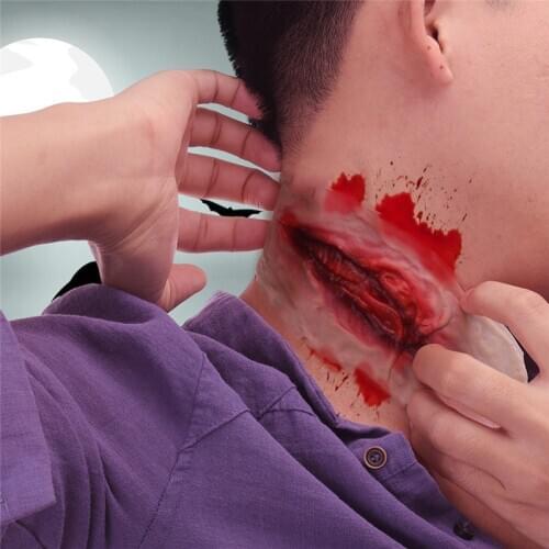 1PC Halloween Zombie Neck Scar Tattoos Fake Scars Bloody Costume Horror Wound Blood Injury Sticker Party DIY