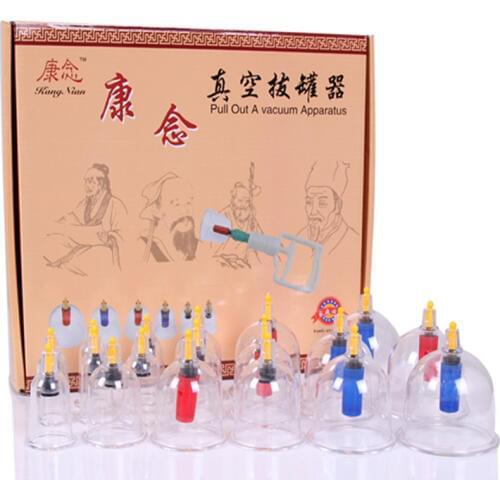 18 cups hijama cups chinese vacuum cupping kit pull out a vacuum apparatus therapy relax massagers curve suction pumps