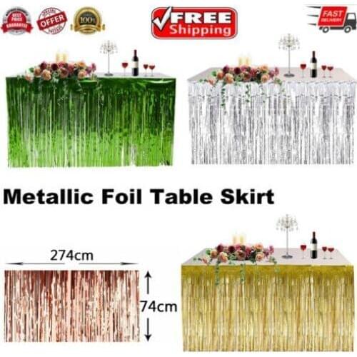 274 x 74CM Party Metallic Fringe Table Skirt Foil Tinsel Many Tulle Tutu Tableware Wedding Decoration Baby Shower Party Table