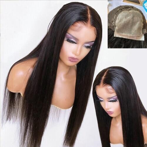 5x5inch Silk Top Fake Scalp Black Straight Human Hair Wigs Remy Brazilian PU Silk Base Frontal Wig With Baby Hair Pre Plucked