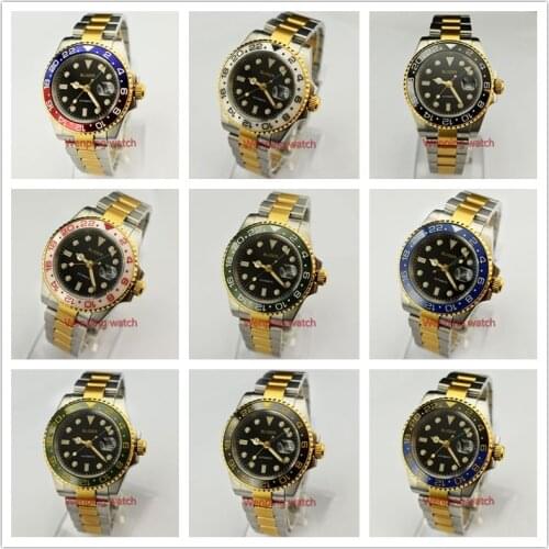 Bliger 40mm black dial luminous saphire glass Bezel green GMT Automatic movement mens watch W2422