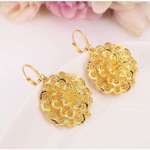 Big Classic drop Earrings Gold ColorAfrica Dubai flower Jewelry Wome girls wedding bridal party Earrings Christmas gifts