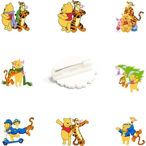 Disney Cartoon Animation Brooch Winnie The Pooh And Jumping Tiger Pin Resin Jewelry Badge Backpack Clothes Hat Decoration