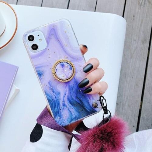 Luxury Ring Holder Case for iPhone 12Pro MAX 11 Pro XS MAX XR 7 8 Plus Bracelet with Pom Soft Phone Cover
