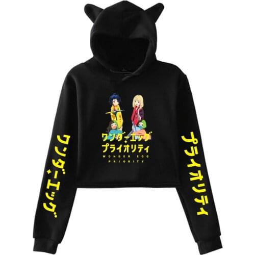 Wonder Egg Priority Anime Clothes Kat Oor Hoodies Women Sweatshirt Crop Top Girls Cat Ears Streetwear Sexy Tops Short Hoodies