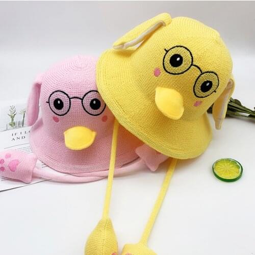 Kids Bucket Hat With Moving Ear 3D Cartoon Animal Toddler Baby Sun Hat For Boy Girl Summer Outdoor Sunscreen Children Hats Caps