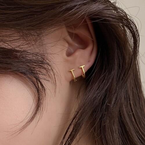 Aesthetic Small Buckle Gold Earrings For Women Korean Fashion Metal Gold Piercing Letter T Stud Ear Jewelry Free Shipping